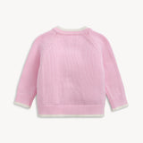 Crew Neck Cardigan with Tipping (Pink)