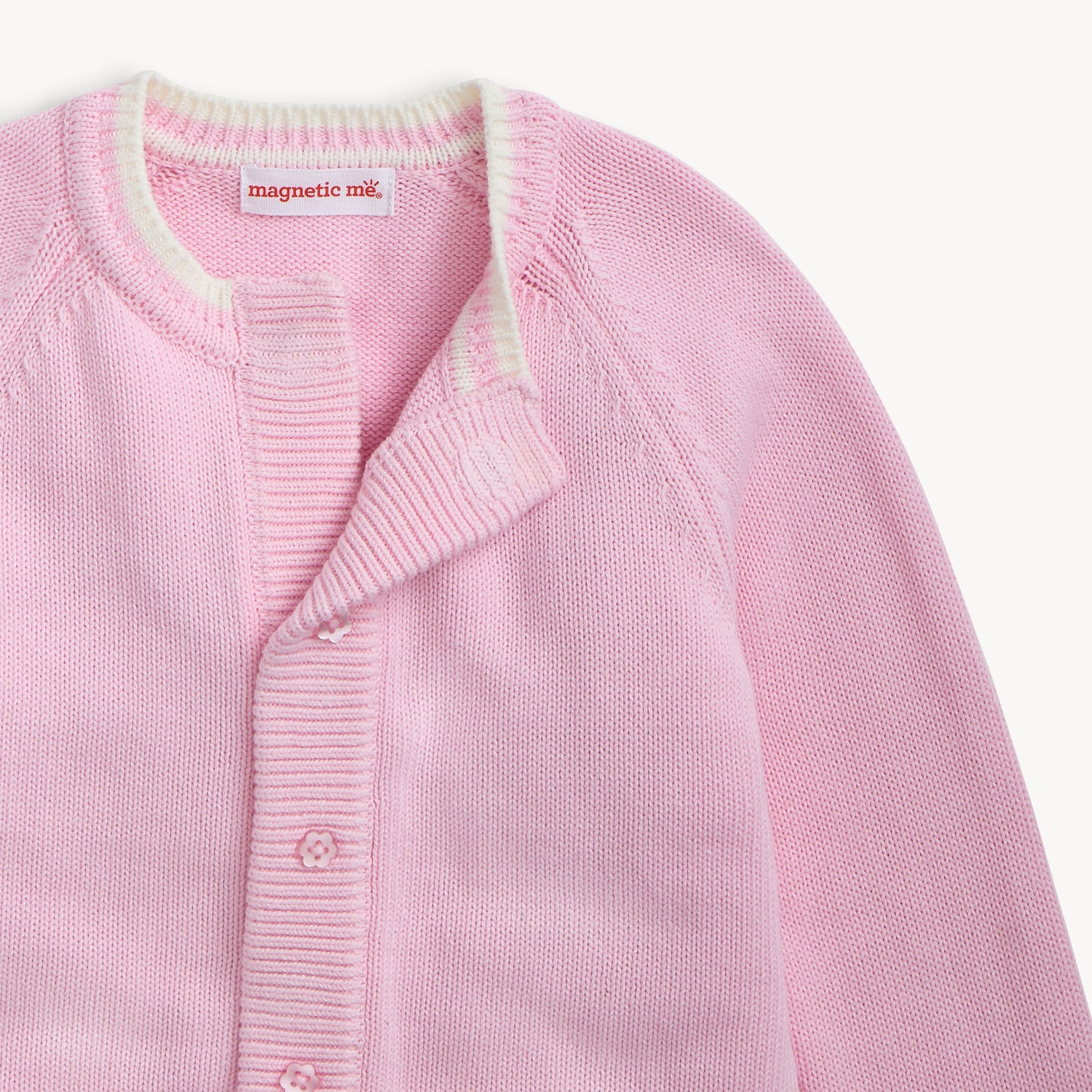 Crew Neck Cardigan with Tipping (Pink)