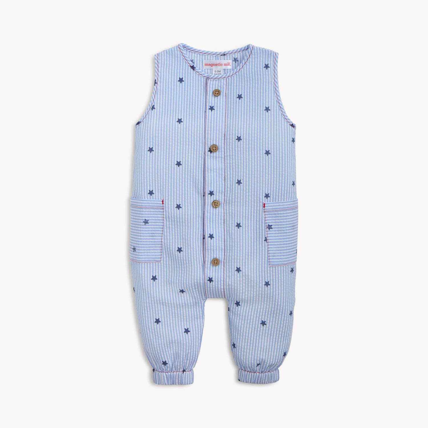 Sleeveless Pant Romper (Seersucker Stripe Stars)