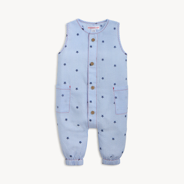 Sleeveless Pant Romper (Seersucker Stripe Stars)