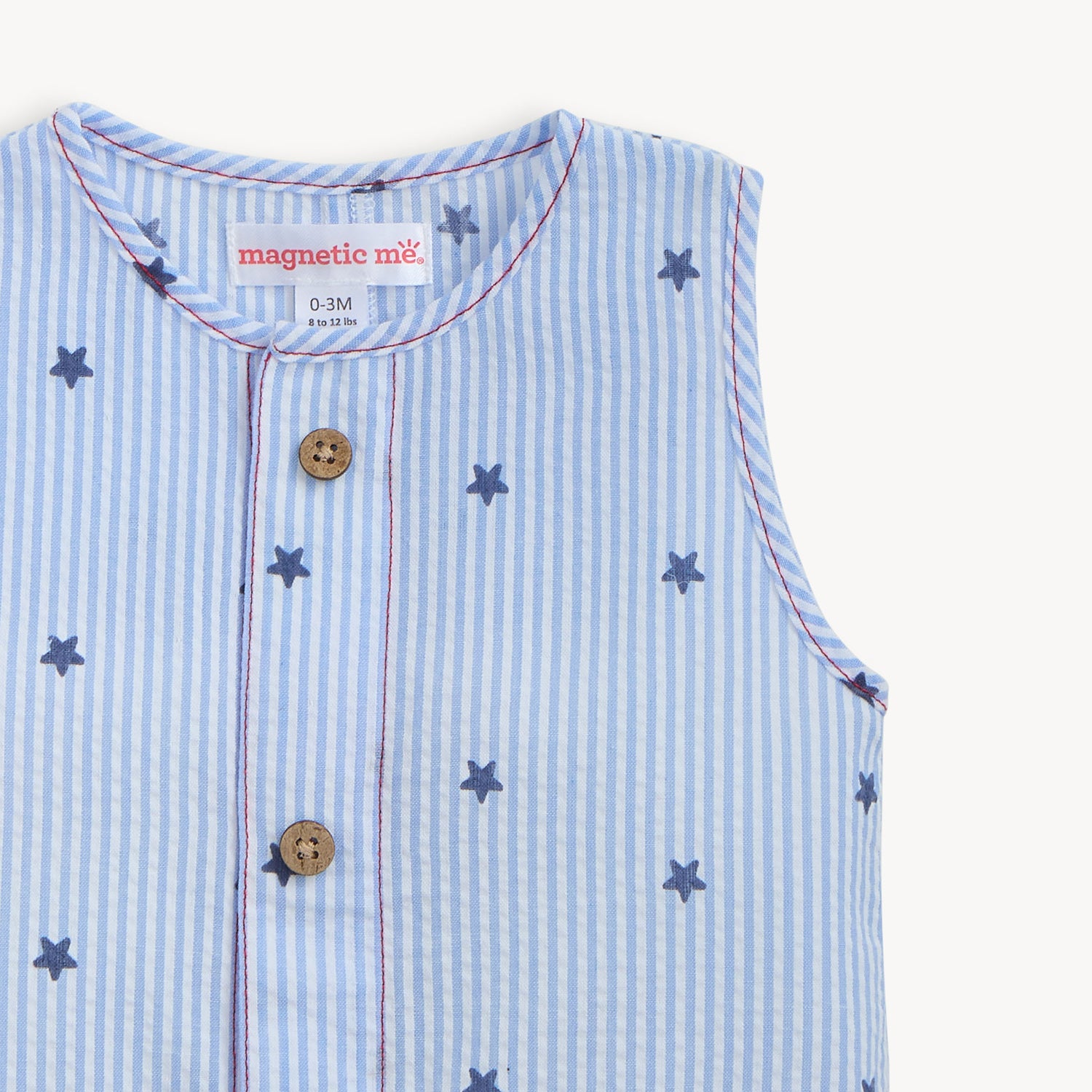 Sleeveless Pant Romper (Seersucker Stripe Stars)