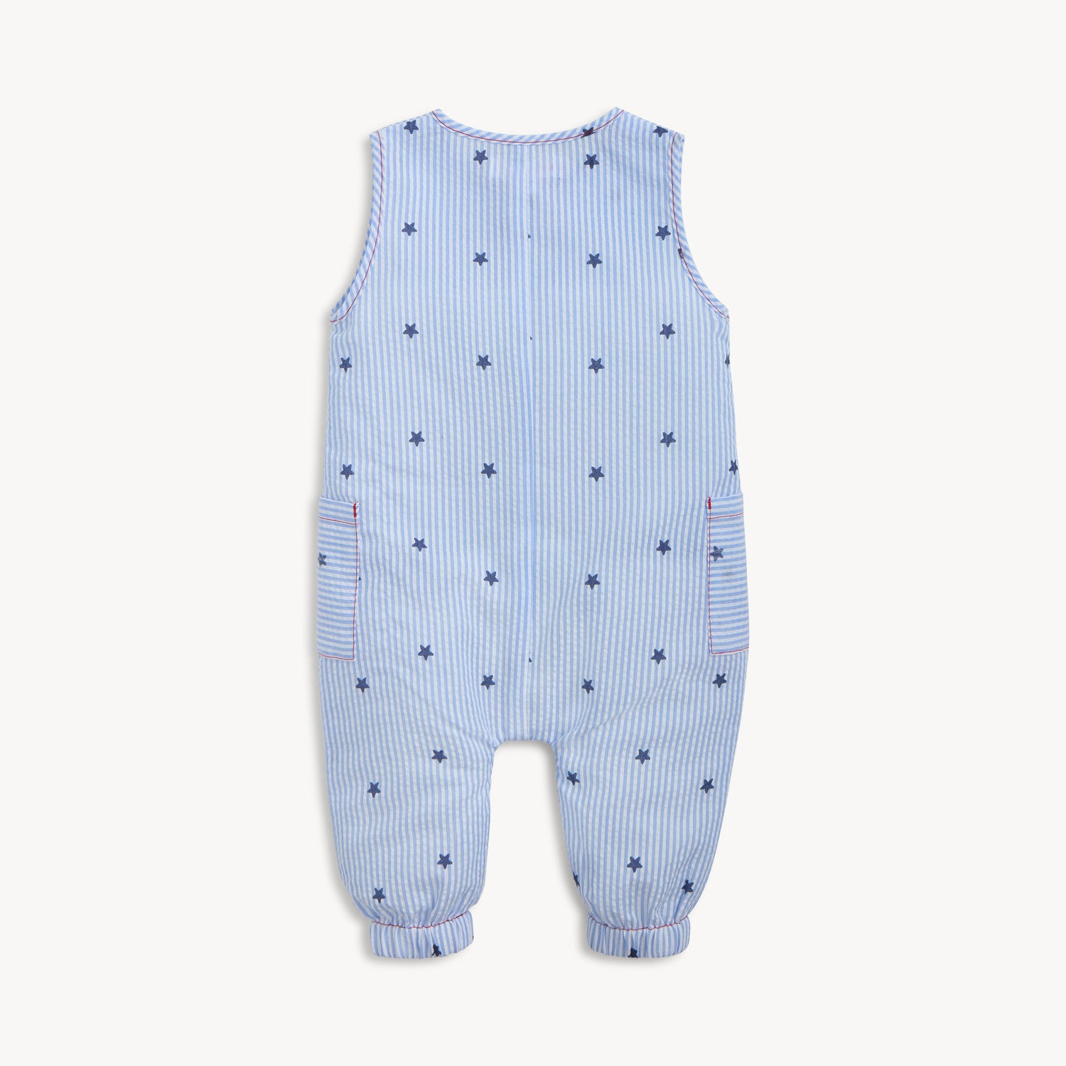 Sleeveless Pant Romper (Seersucker Stripe Stars)