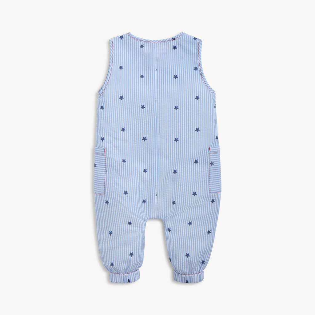 Sleeveless Pant Romper (Seersucker Stripe Stars)