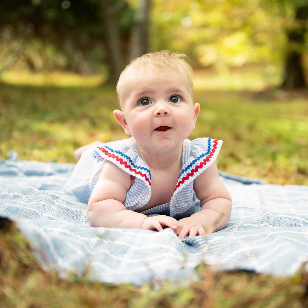 Flutter Sleeve Romper (Seersucker Stripe)