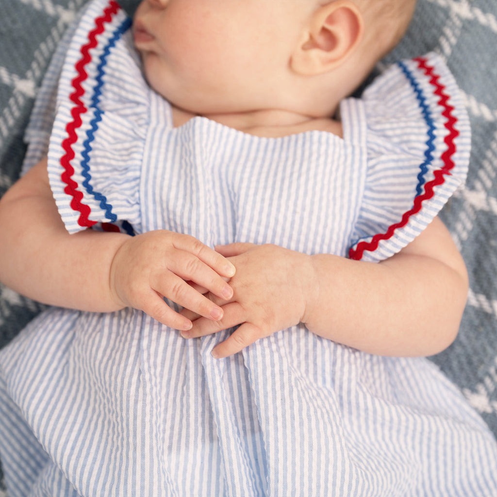 Flutter Sleeve Romper (Seersucker Stripe)