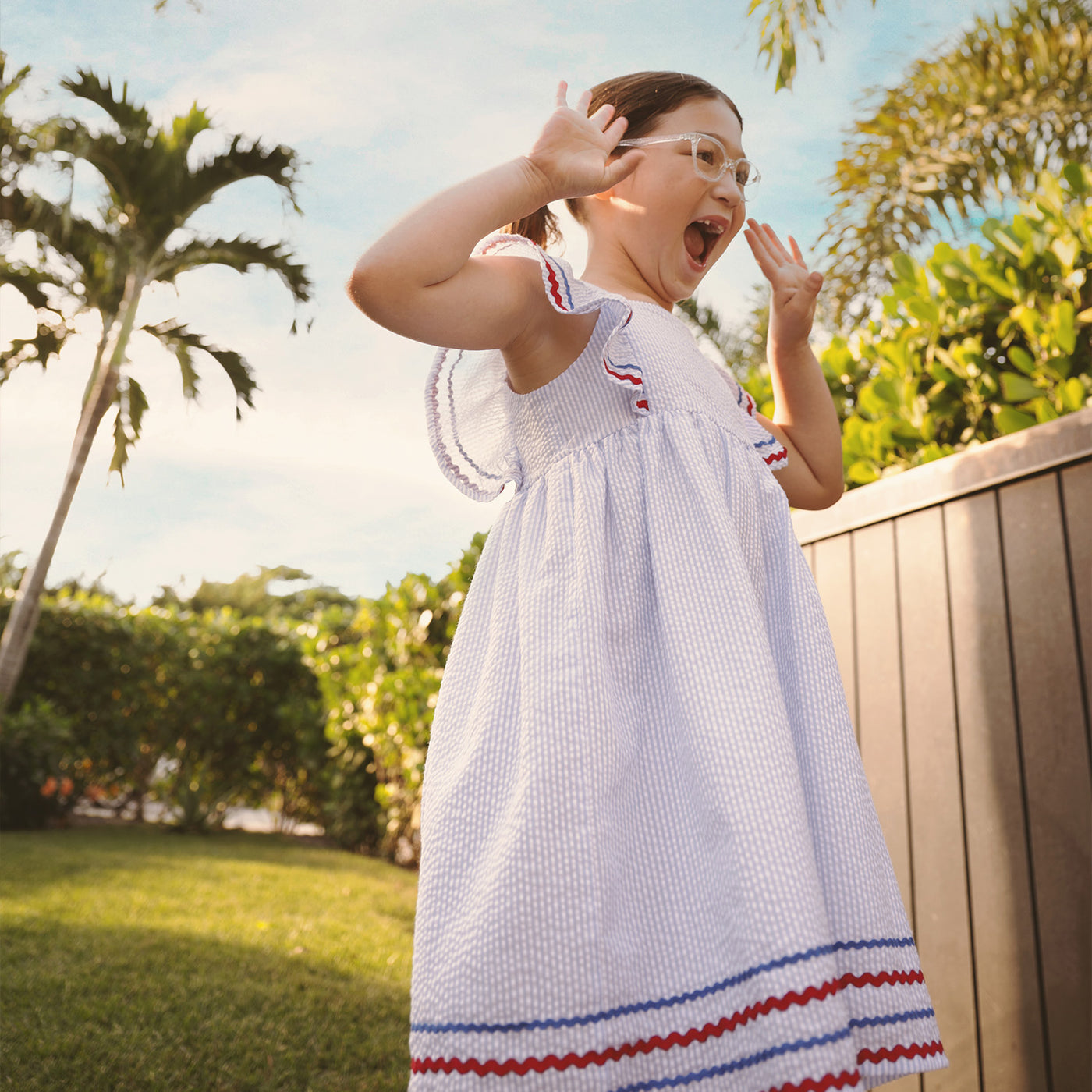 Flutter Sleeve Dress (Seersucker Stripe)