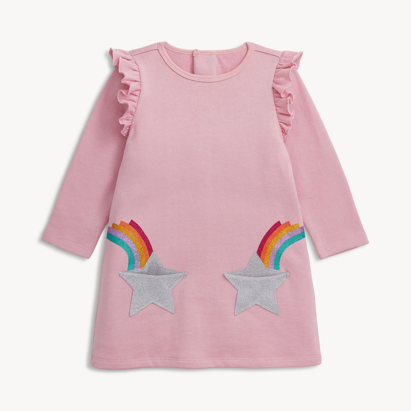 Fidget Pocket Long Sleeve Ruffle Dress (Pink)