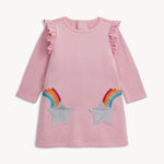 Fidget Pocket Long Sleeve Ruffle Dress (Pink)
