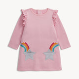 Fidget Pocket Long Sleeve Ruffle Dress (Pink)