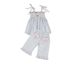 Ruffle Pant Set (Blue Gingham/Cherry)
