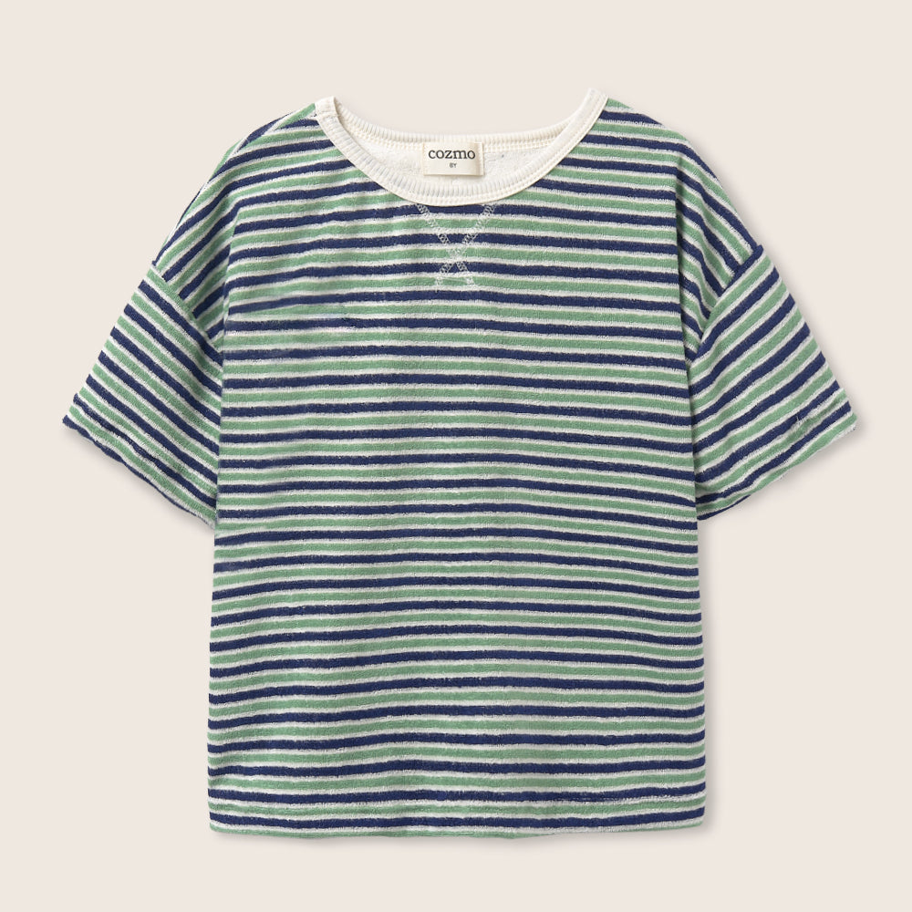 Striped Terry Cloth T-Shirt (Blue Green)