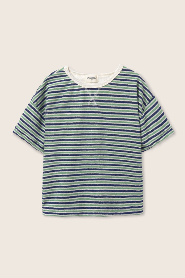 Striped Terry Cloth T-Shirt (Blue Green)