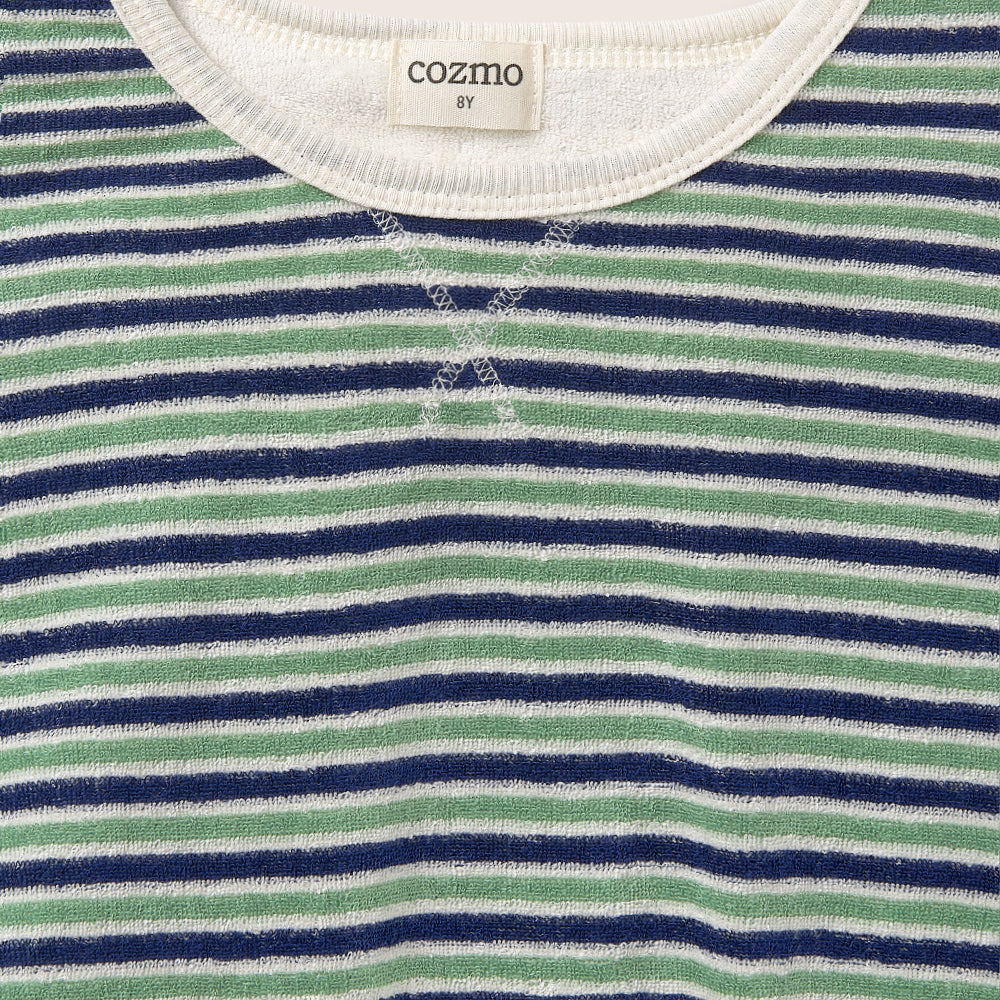 Striped Terry Cloth T-Shirt (Blue Green)