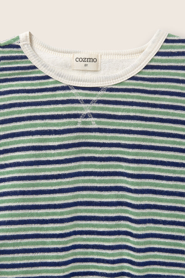 Striped Terry Cloth T-Shirt (Blue Green)