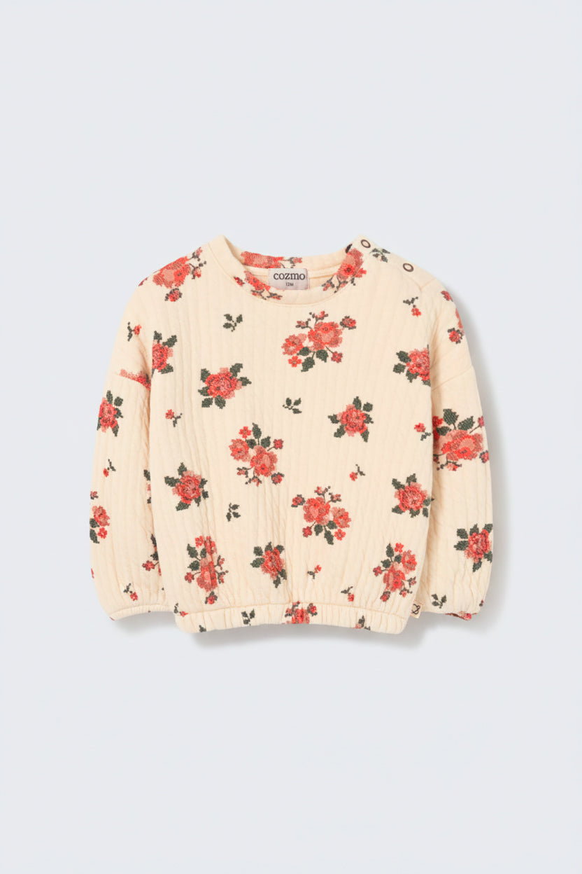 Quilted Floral Baby Sweatshirt (Ivory)