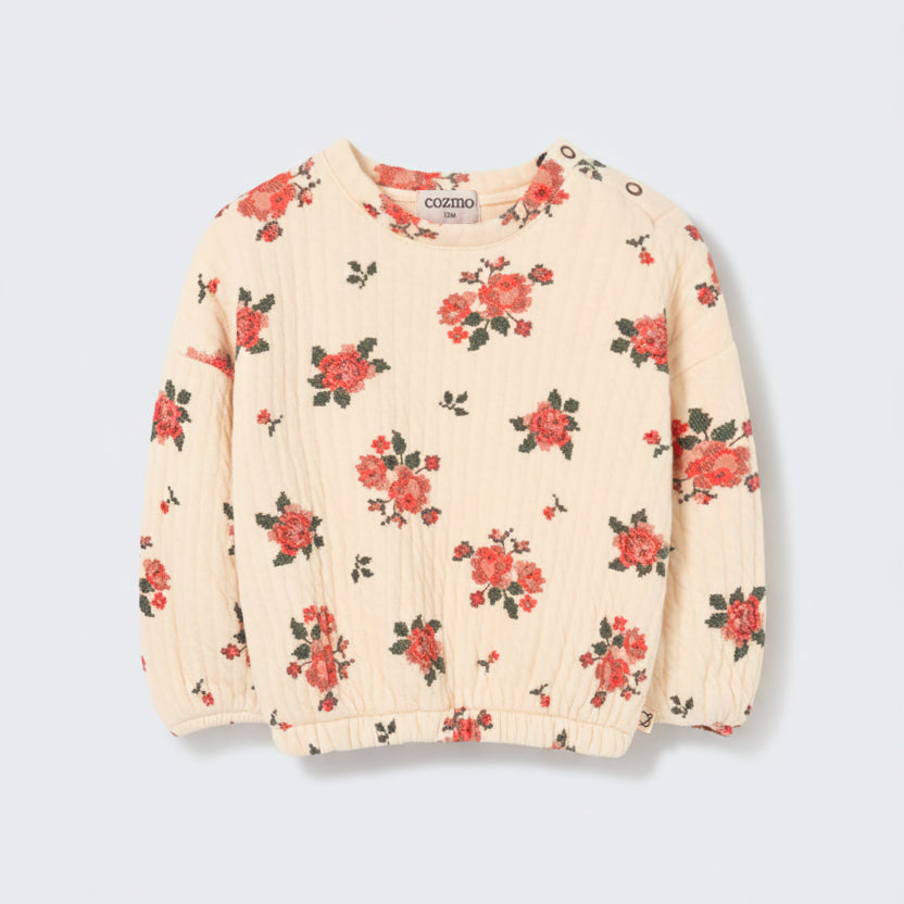 Quilted Floral Baby Sweatshirt (Ivory)