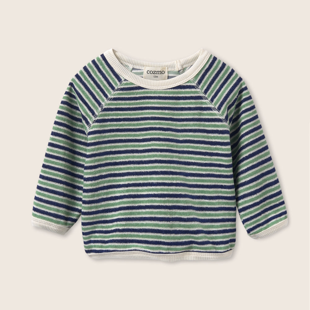 Striped Terry Cloth Sweatshirt (Blue Green)