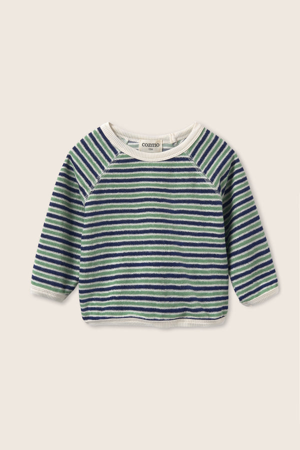Striped Terry Cloth Sweatshirt (Blue Green)