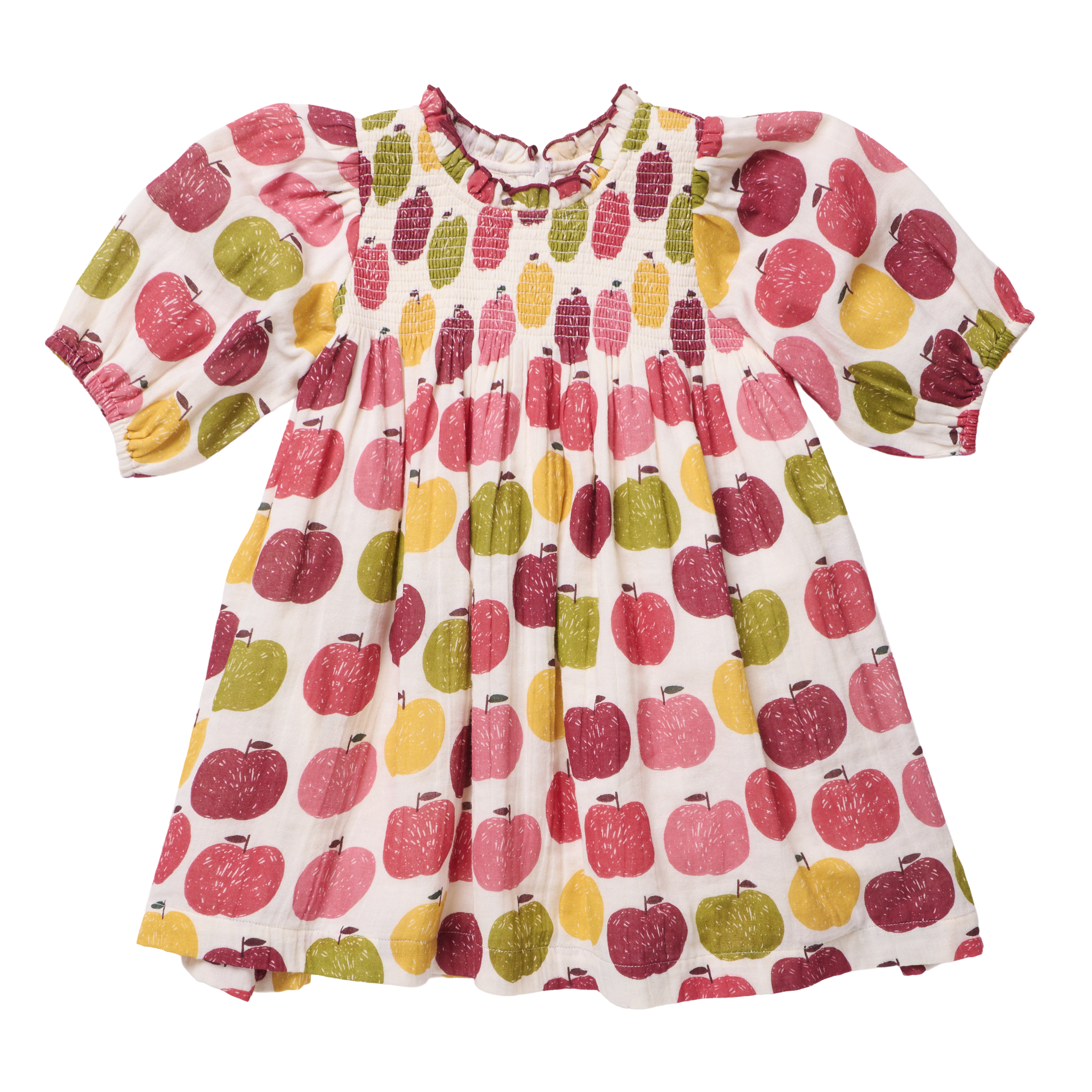 Girls Puff Sleeve Stevie (Pink Delicious Apples)