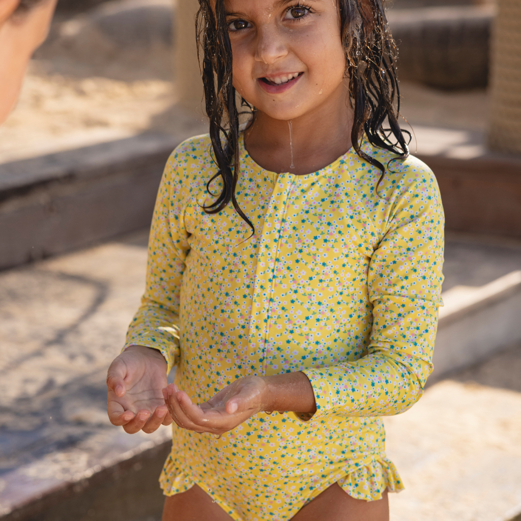 Girls Front Zip Rashguard One Piece (Petite Fleur)