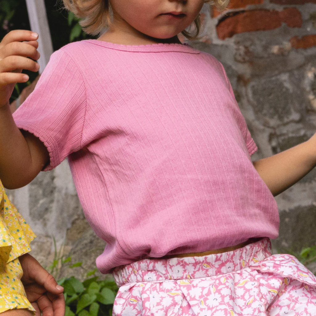Girls Pointelle Puff Sleeve Shirt (Blush)