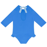 Girls Terry Quarter Sleeve Rashguard One Piece (Deep Sea Blue)