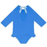 Girls Terry Quarter Sleeve Rashguard One Piece (Deep Sea Blue)