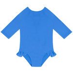 Girls Terry Quarter Sleeve Rashguard One Piece (Deep Sea Blue)