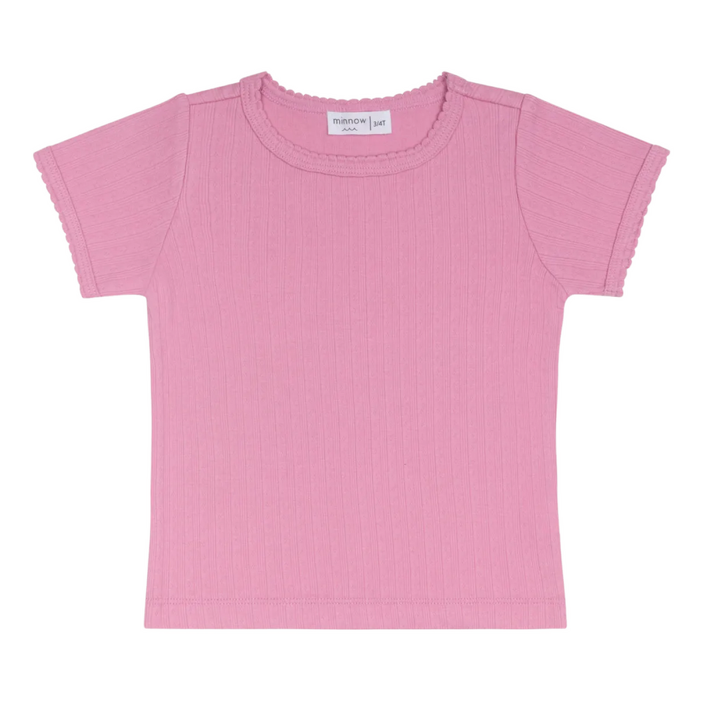 Girls Pointelle Puff Sleeve Shirt (Blush)