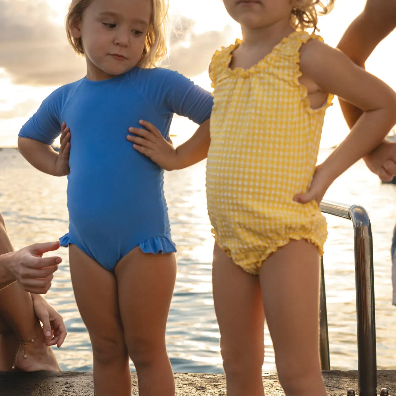 Girls Terry Quarter Sleeve Rashguard One Piece (Deep Sea Blue)