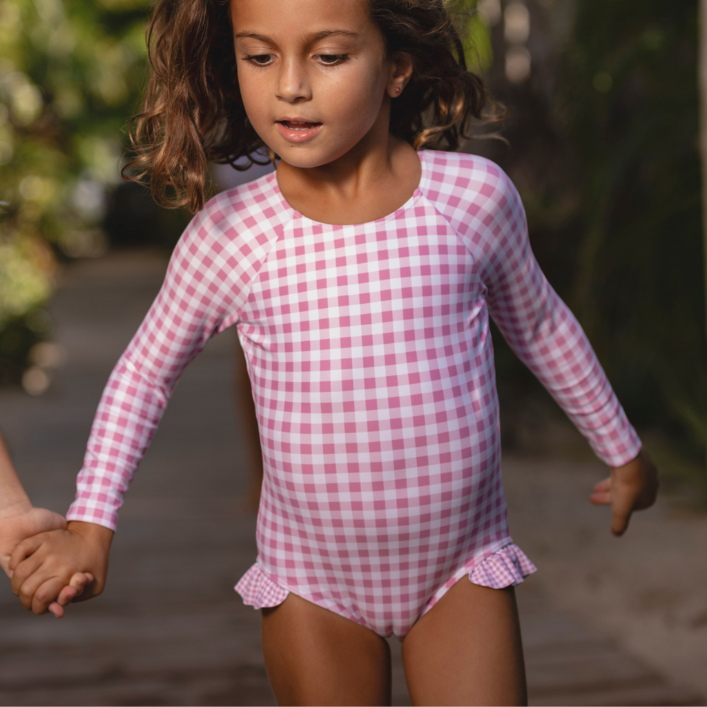Girls Rashguard One Piece (Blush Gingham)