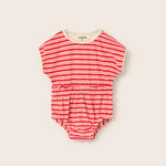Striped Terry Cloth Romper (Pink Tomato)