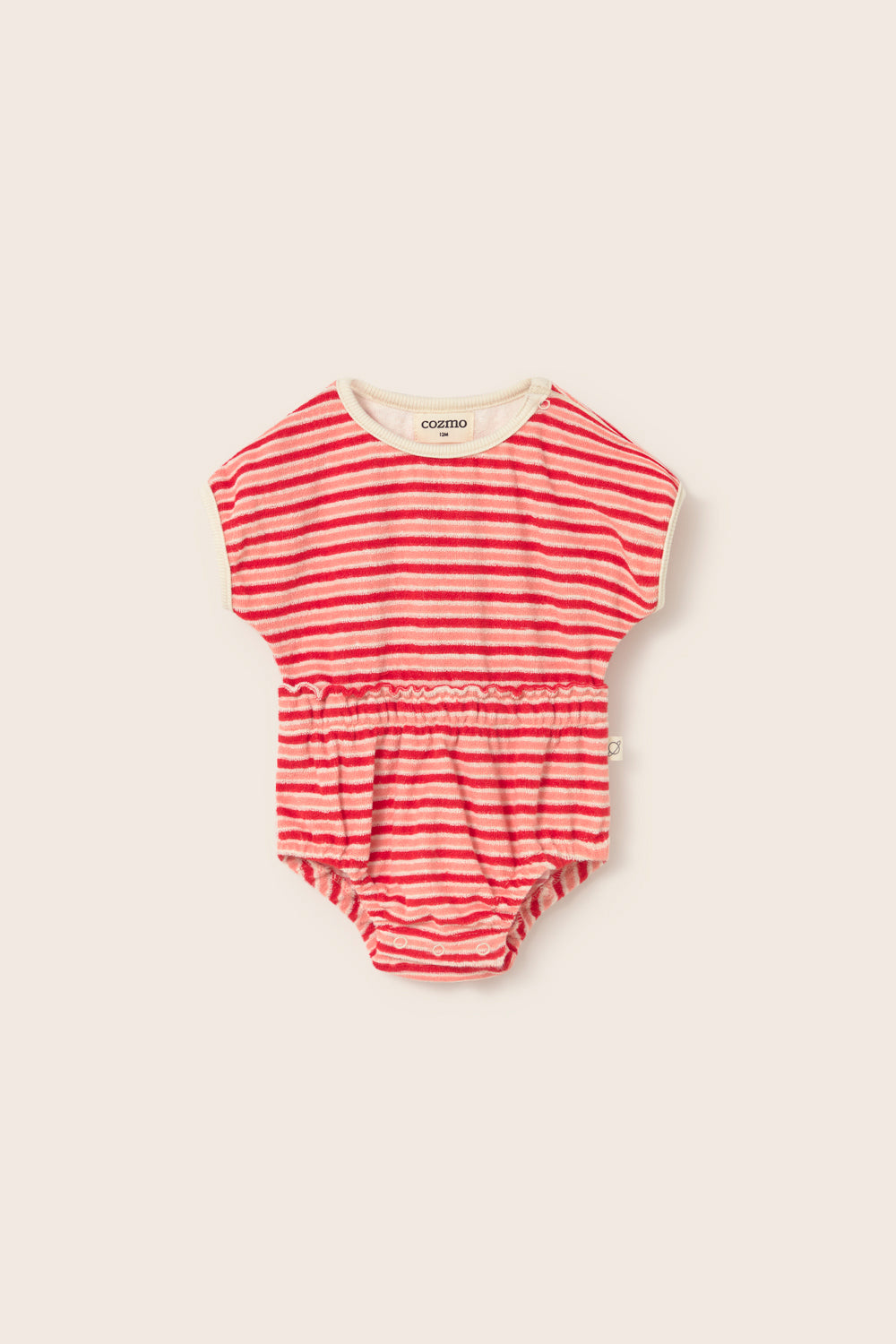 Striped Terry Cloth Romper (Pink Tomato)