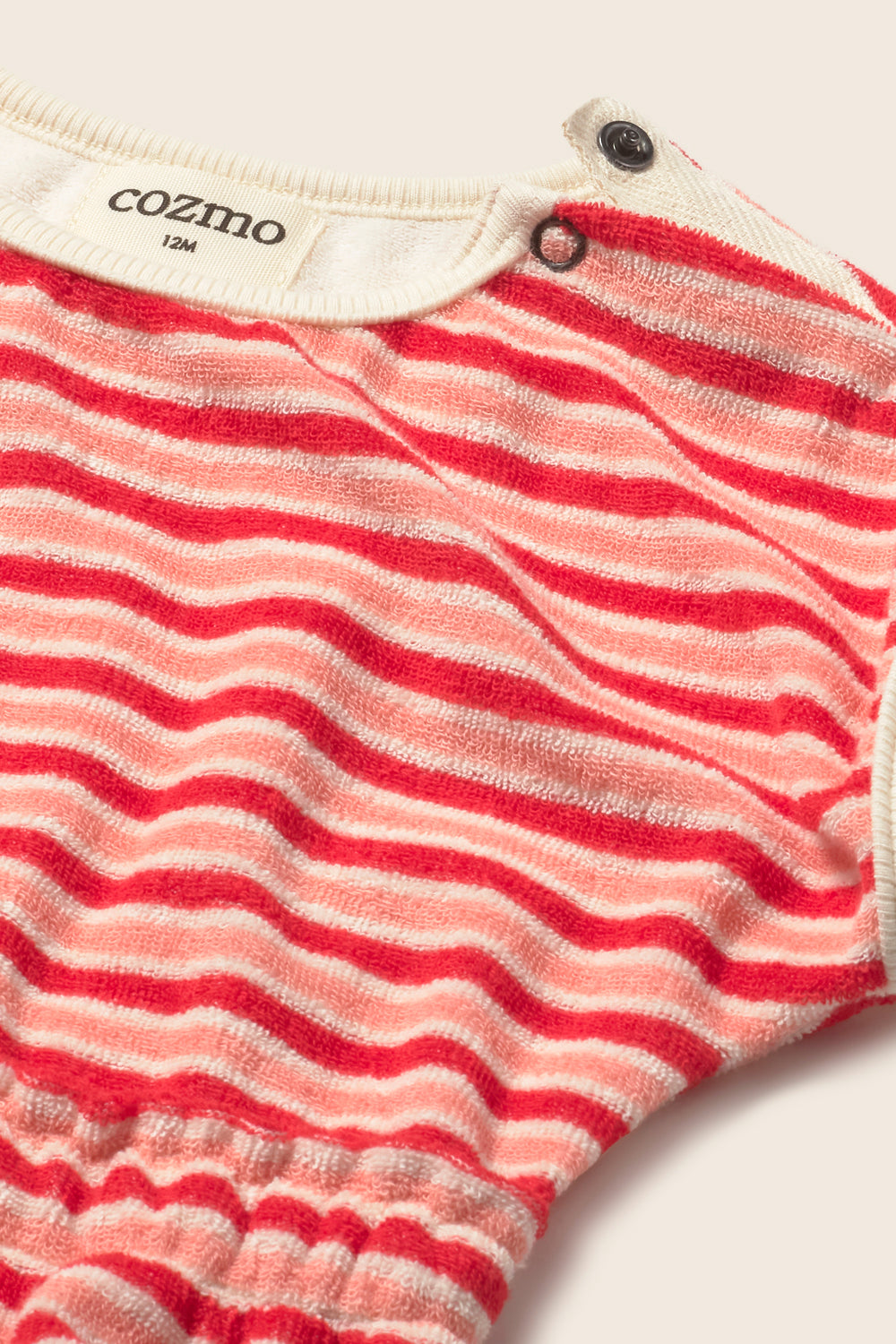 Striped Terry Cloth Romper (Pink Tomato)