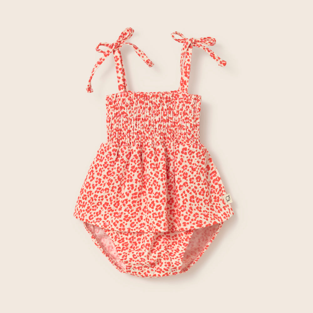 Animal Print Cotton Romper (Tomato)