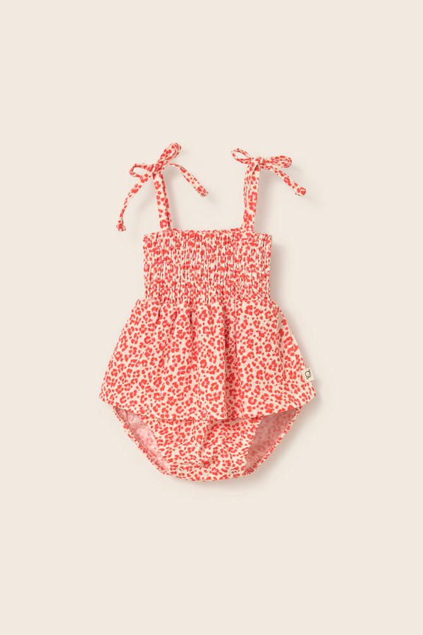 Animal Print Cotton Romper (Tomato)
