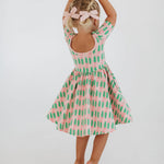 Short Sleeve Twirl Dress (Pink Tulips)