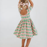 Short Sleeve Twirl Dress (Pink Tulips)