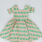 Short Sleeve Twirl Dress (Pink Tulips)