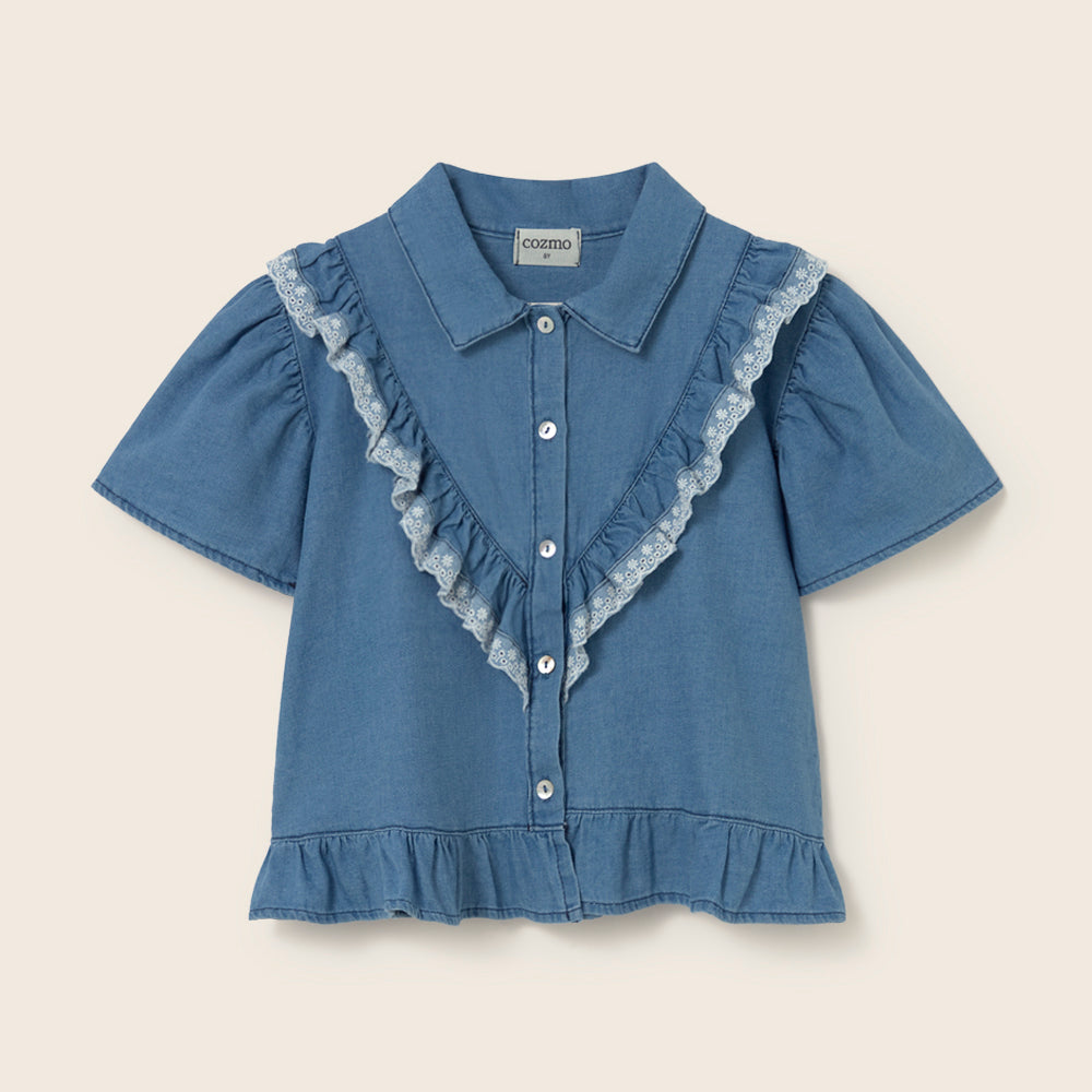 Chambray Denim Blouse (Blue)
