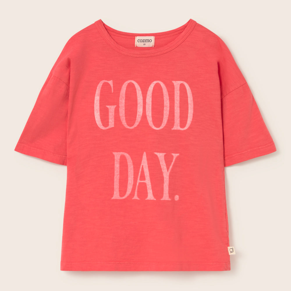 Soft Slub Cotton Print T-Shirt Good Day (Tomato)