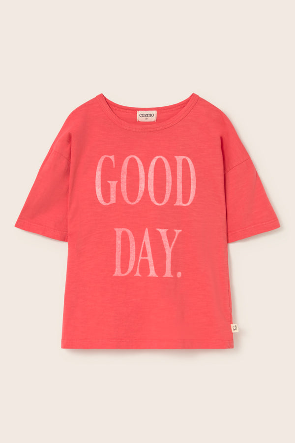 Soft Slub Cotton Print T-Shirt Good Day (Tomato)
