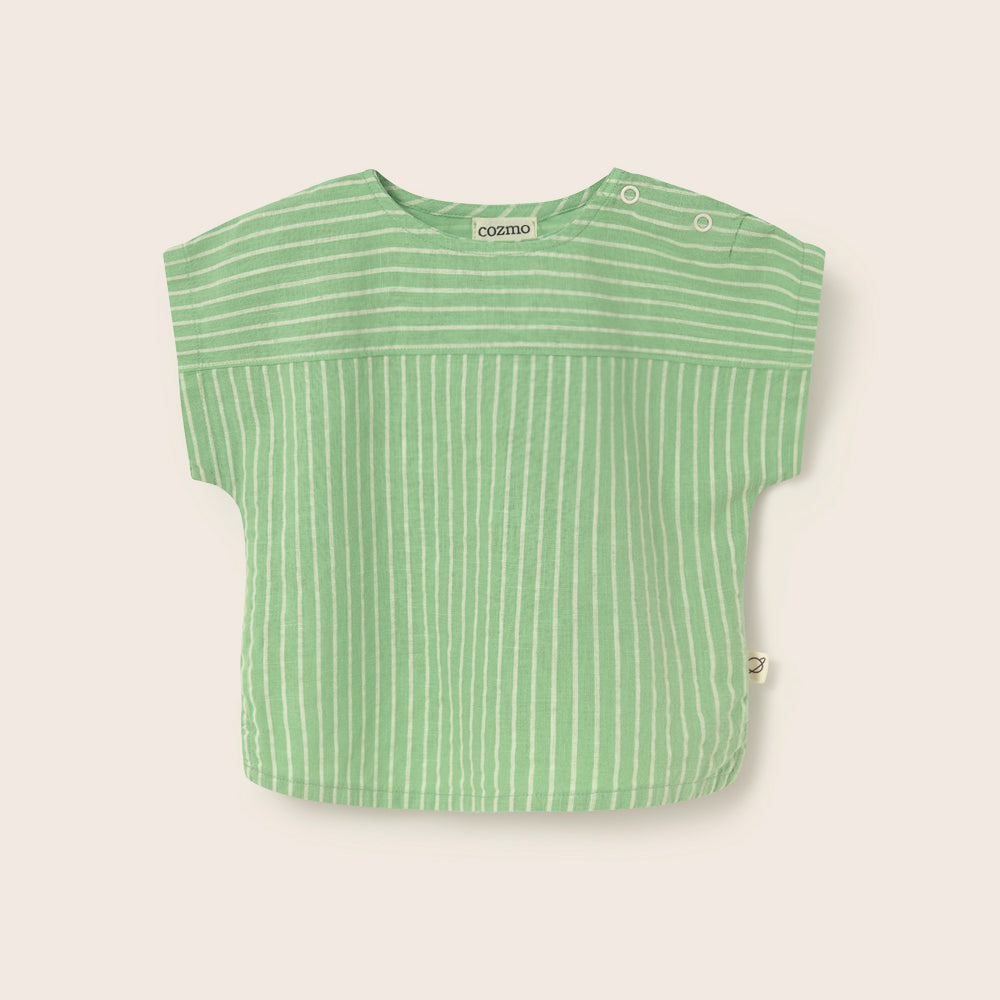 Striped Linen-Look Cotton Shirt (Green)