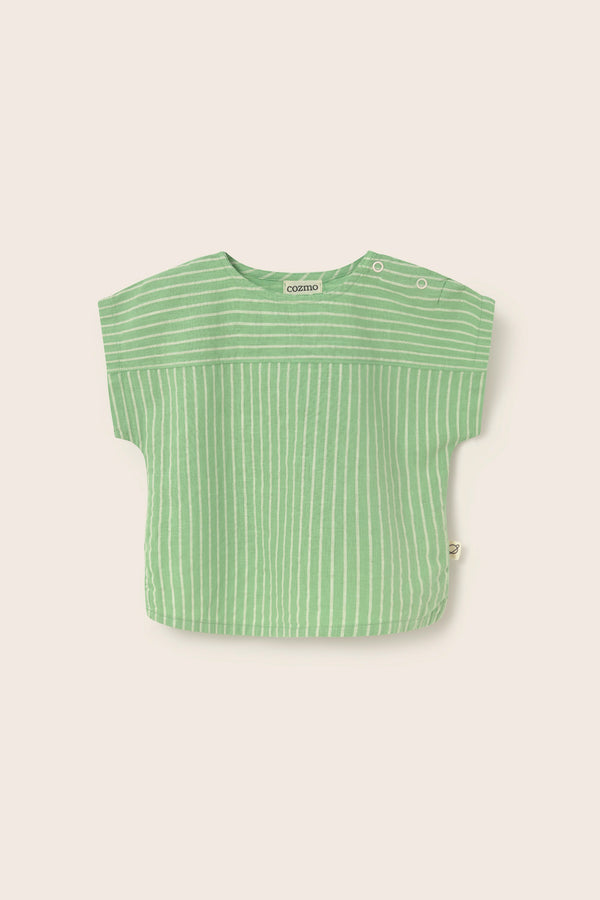 Striped Linen-Look Cotton Shirt (Green)