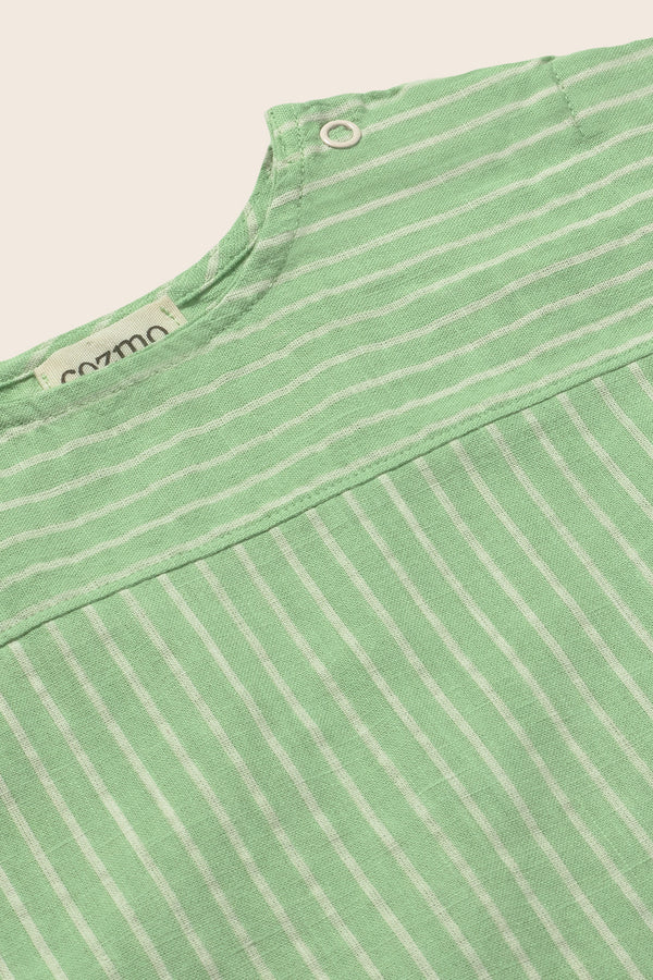 Striped Linen-Look Cotton Shirt (Green)