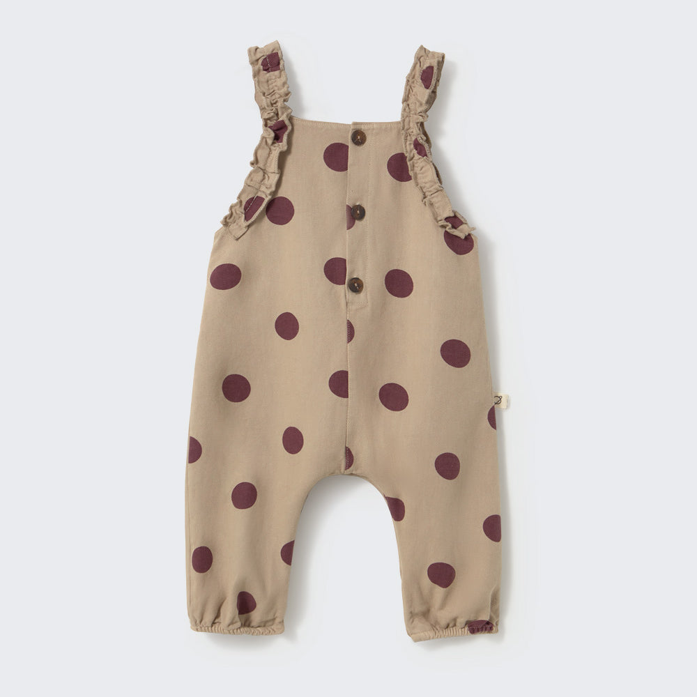 Polka Dot Twill Baby Overalls (Stone)