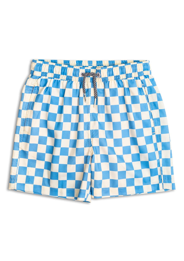Liffy Check Kids Swim Shorts (Blue/Cream)