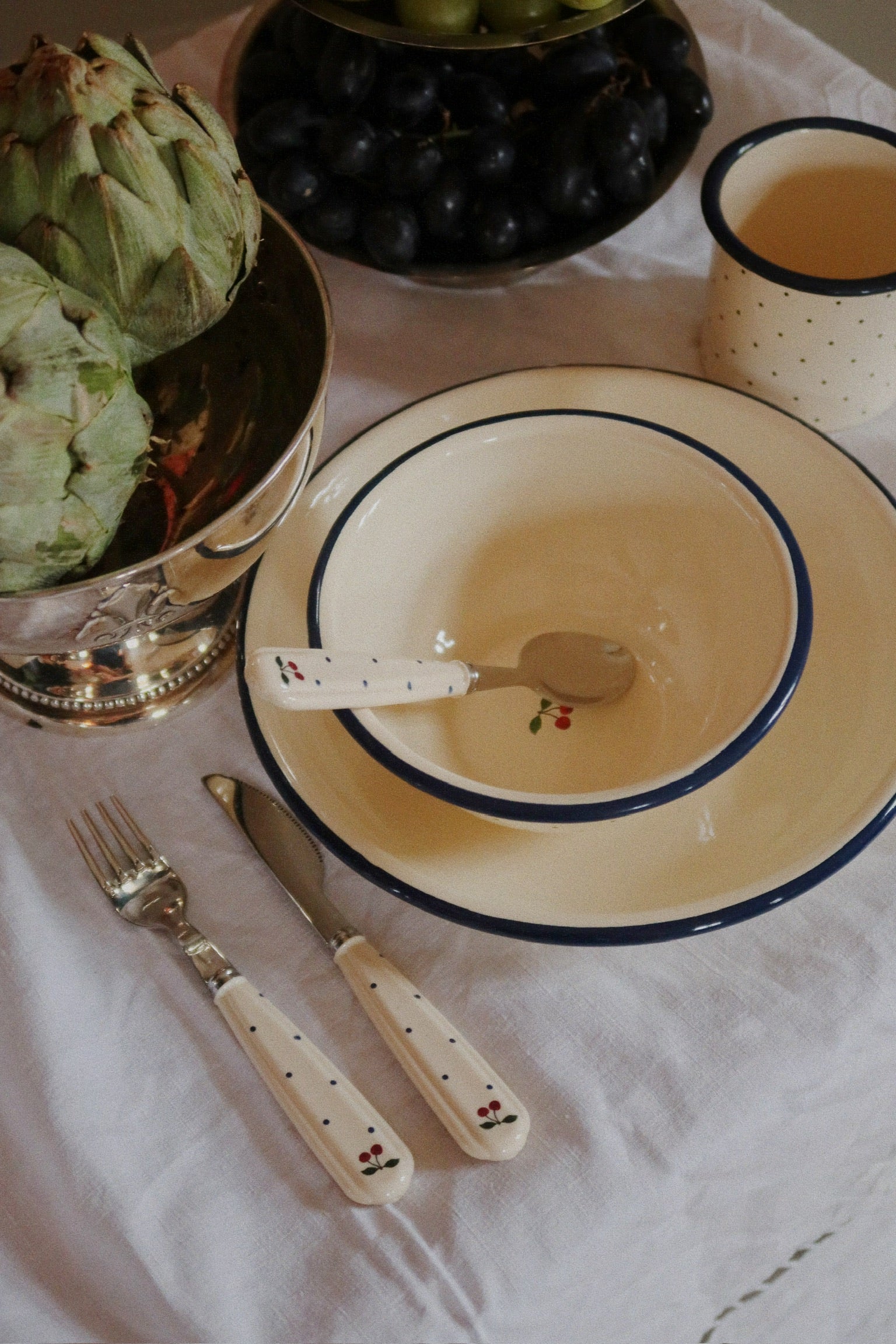 Cherry Cutlery Set (Navy Dot)