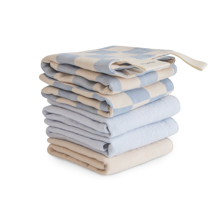 Muslin Washcloth 5-Pack (Blue Check)