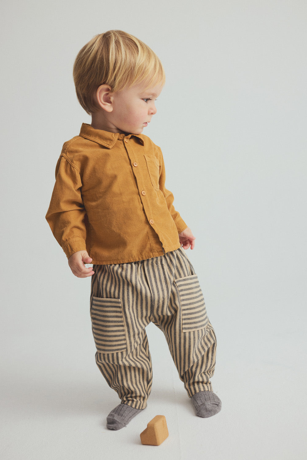 Striped Twill Baby Pants (Stone)